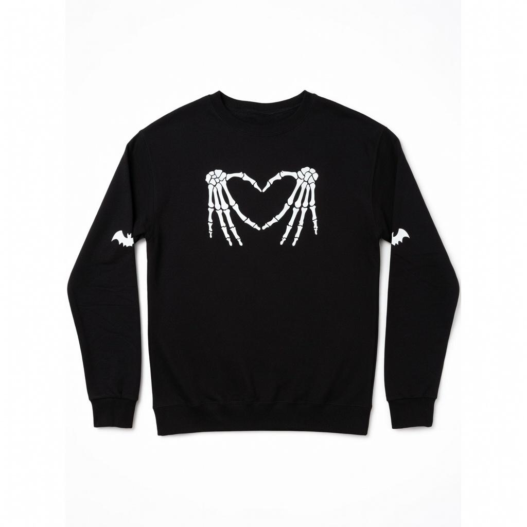 Halloween Funny Skeleton Hands That Form A Heart Sweatshirt, Black, XXL