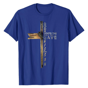John 3:16 Christian Cross Bible T-Shirt Blue XXL
