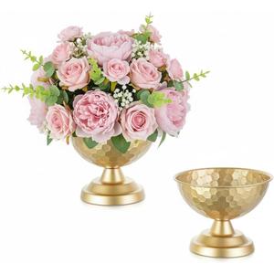 Sziqiqi Urn Vase Gold Centrepiece: 5.5in Small Vintage Vases Set for Table Decorations - Wedding Vase Elegant for Floral Arrangement - Metal Honeycomb Flower Pot for Party Reception Dinner Table
