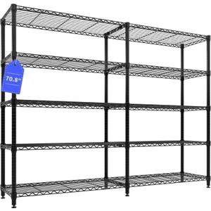 Garvee 71"Wide Storage Shelves Metal Shelving Units 5 Tier, Wire Shelving Rack 1325LBS Heavy Duty Adjustable for Storage, 71"W x 15.8"D x 70.5"H Standing Shelf Unit, for Kitchen Garage Pantry Basement