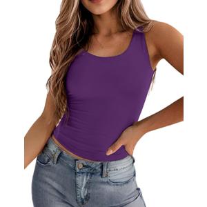 Zeagoo Women's Double Lined Square Neck Tank Top Sleeveless Basic Crop Tops Trendy Going Out Tops (Purple, S)