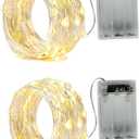 BXROIU 2 x 20LEDs Fairy Lights Battery Operated, Silver Wire 2 Mode Chains String Lights for Bedroom Christmas Party Decoration (Warm White, 6.6)