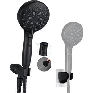 Handheld Shower Head with on off Switch&Built-in Power Spray,7-Setting High Pressure Spray Shower Wand with 79in Long Hose&Bracket and Extra Adhesive Shower Holder for Lower Mount,Black
