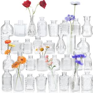 Yirilan Bud Vases Set of 32 PCS, Small Flower Vases for Table Centerpieces, Mini Vases for Single Stem Flowers, Glass Vases for Centerpieces, Wedding & Home Decor, Clear