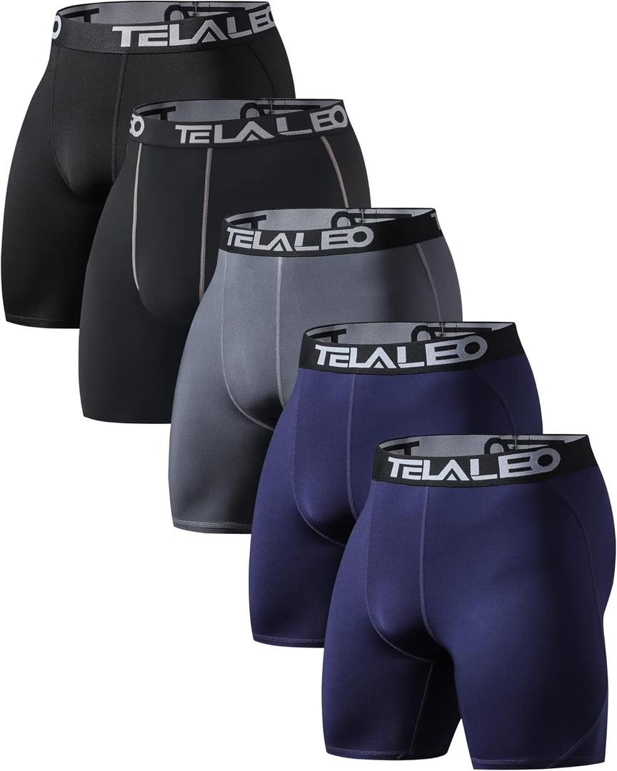 TELALEO 6 or 5 Pack Compression Shorts for Men Spandex Sport Shorts Athletic Workout Running Performance Baselayer Underwear (Large)