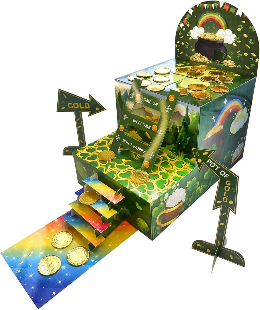 TEINSONET St Patrick's Day Leprechaun Trap Kit - St. Patricks Day Decorations Leprechaun Trap Crafts Kit for Kids St Patricks Day Party Supplies (Paper Double Staircase)