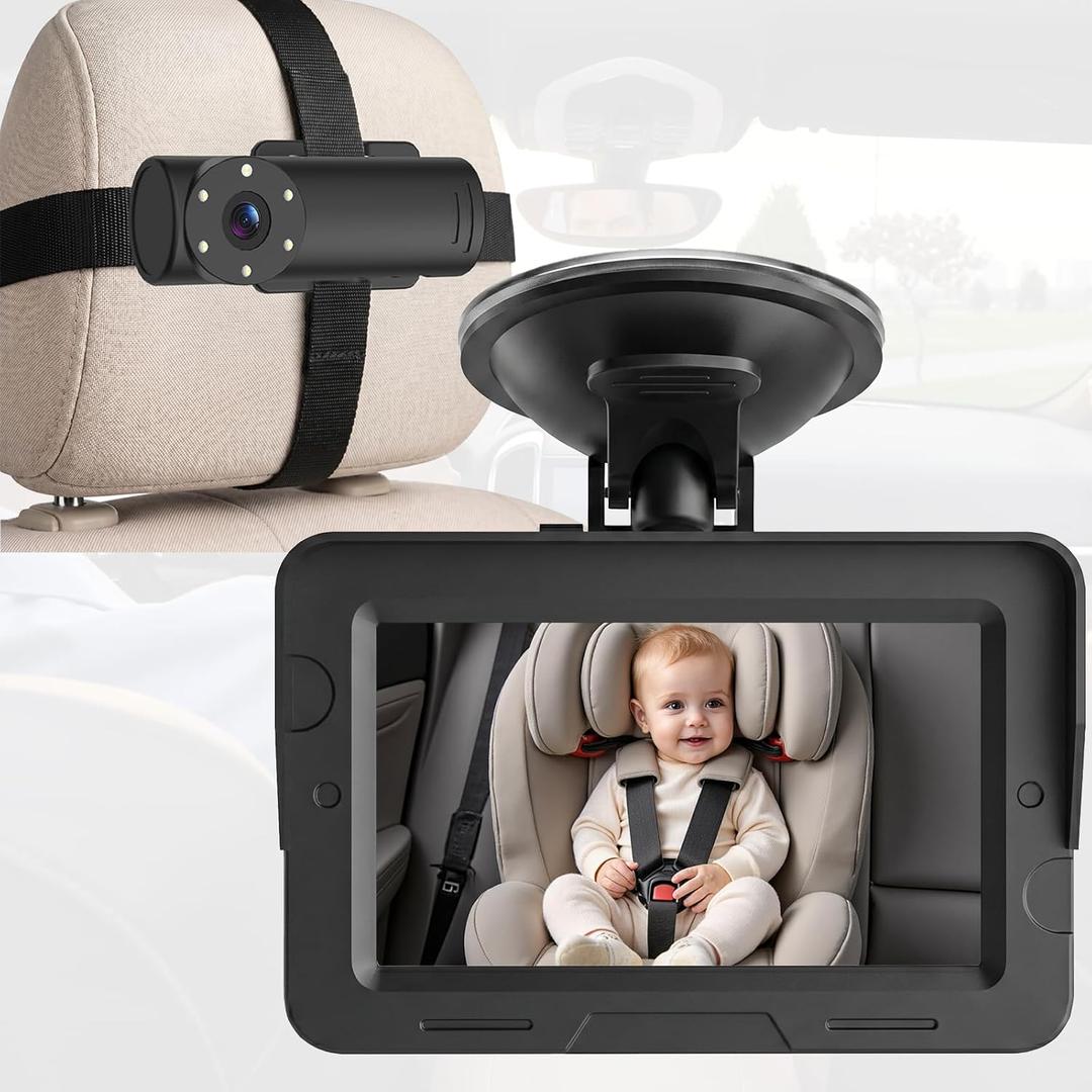 Baby Car Camera, Backseat Baby Monitor for Car, 1080P HD Rear-Facing Infant Camera, See Baby Without Turning Around, Night Vision, 120° Wide View, Easy Install, Stable & Anti-Glare Display