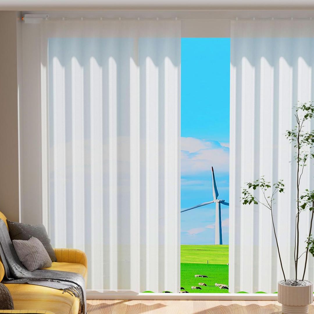 White Sheer Window Curtains Panels with Clips Wire Curtain Hanging System for Home Decor Adjustable Window Drapery Flexible Curtain Rod Set with 2 Curtain Panels 52"W x 83"L Ready to Mount