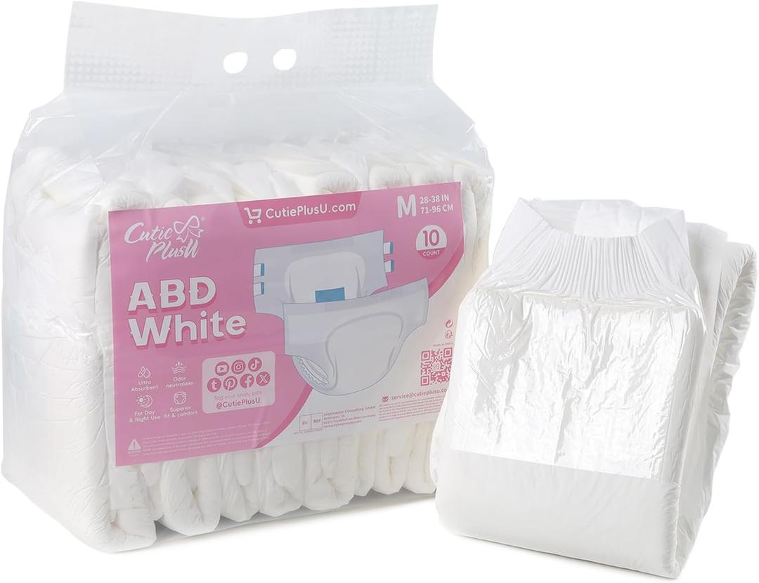 CutiePlusU Disposable Adult Diaper Heavy Absorption Dry Surface All Night- White 10 Pieces (Medium 28"-38")