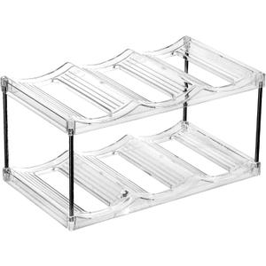 IEEK Plastic Stackable Bottle Storage Holder Rack,Free-Standing Water Bottle/Wine and Drink Organizer Shelf for Kitchen Cabinet,Fridge,Countertop,Pantry,Freezer,2 TiersX3 Bottles,Clear
