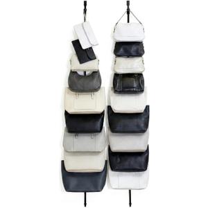 Perfect Curve Handbag and Purse Organizer | Hold up to 18 Bags | Over The Door Organizer for Purses and Handbags | Adjustable Clips | 2 Straps | Black