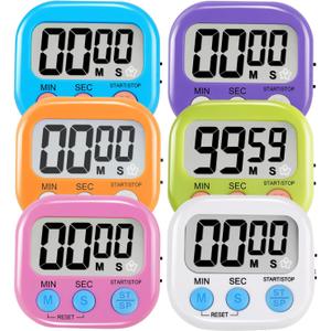 6 Pack Multi-Function Electronic Timer - Magnetic Digital Timers Big LCD Display The Loud/Silent Switch Countdown Timer Extensively Use in Break Time, Cooking,Gym, Meeting, Classroom