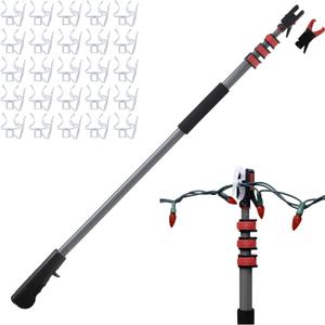 Ultra XT Dual Head Telescoping Pole | Extension Pole for Hanging & Removing String Lights, Christmas Lights & Decorations, 11ft Reach with Gutter, Shingle & Eave Compatibility, Includes 25 Light Clips