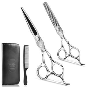 CIICII Professional Hair Cutting Scissors Shears Kit, 440C 7 Inch Barber Scissors Set (Hair Trimming Grooming Thinning Shears) for Hairdressing Stylist Hairdresser Salon Home Haircut Kit