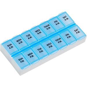 EZY DOSE Weekly AM/PM Daily Pill Case, Medicine Planner, Vitamin Organizer, Fish Oil Holder, Supplements Container, Medium Compartments, 2 Times a Day, (Randomly Selected), BPA Free