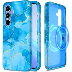 Casetego for Galaxy S25 FE Case,Compatible with MagSafe,[Military Grade Drop Test] Full Body Protection Slim Shockproof Rugged Marble Women Case for Samsung Galaxy S25 FE 6.7 inch,Blue Marble