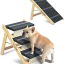 Wooden Dog Stairs& Dog Steps, 2-in-1 Foldable Dog Steps for Beds, Couch and Cars, Anti-Slip Pet Ramp with 3 Steps Indoor Pet Stairs for Small Medium Large Older Pet Cats up to 120lbs