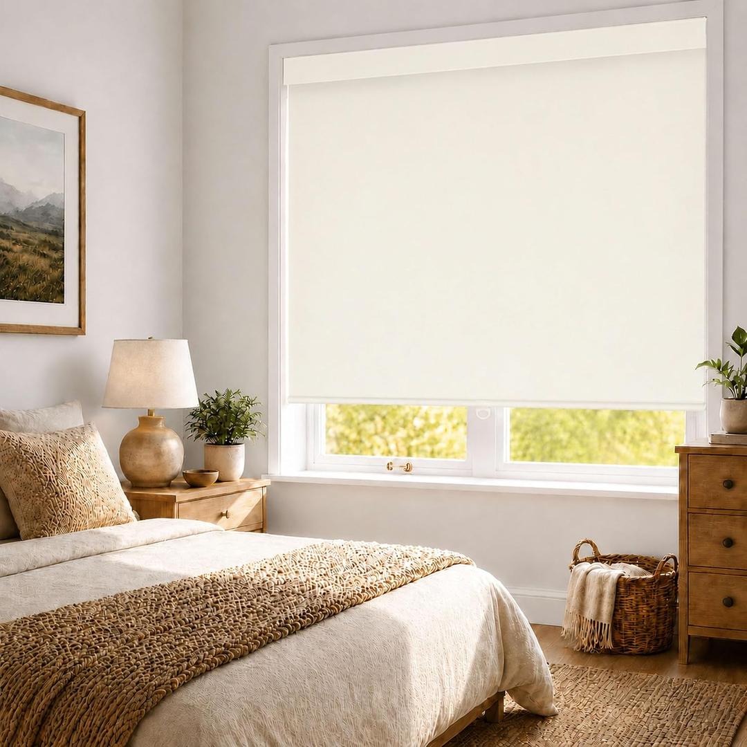Amgo Cordless Blackout Roller Shades for Home, Light Beige, 36" W X 72" H