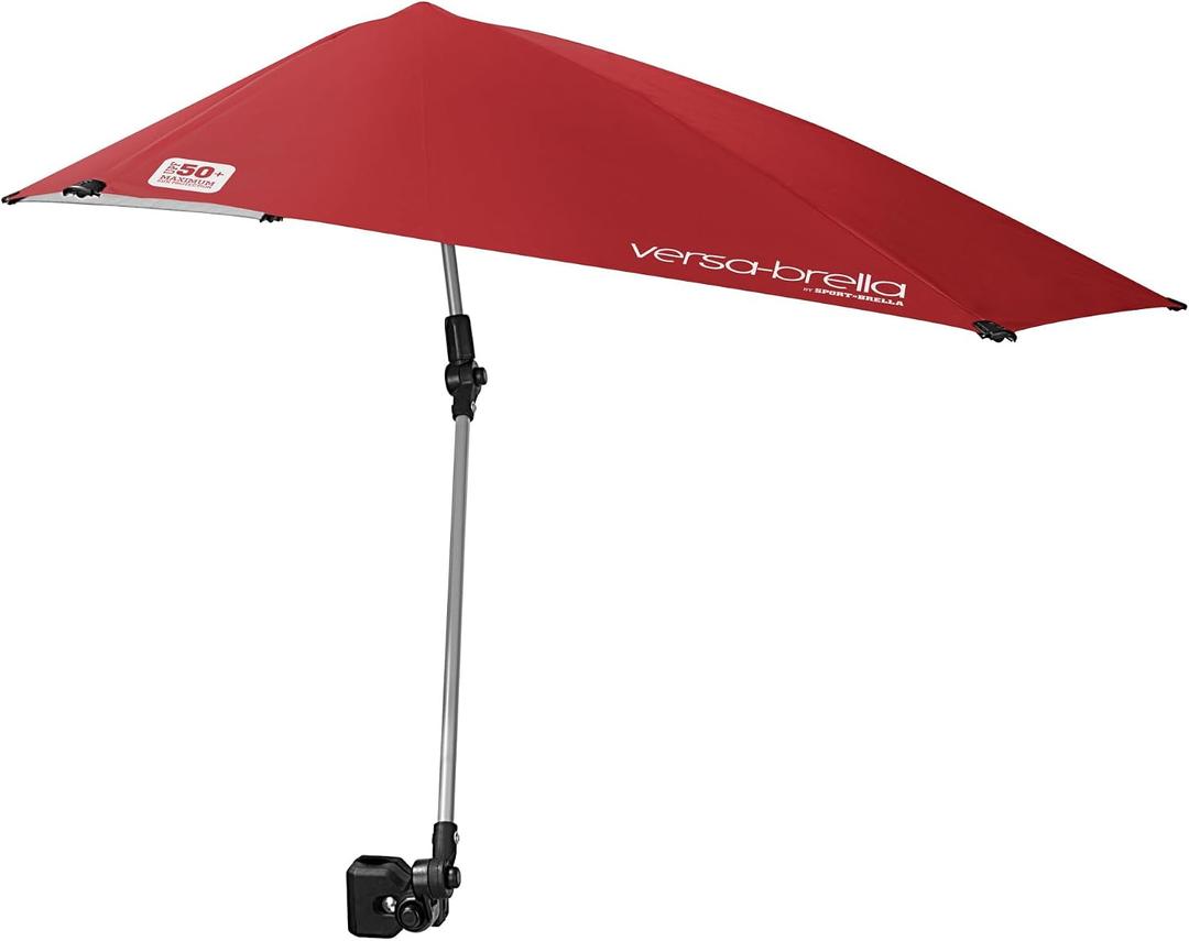 Sport-Brella Versa-Brella SPF 50+ Adjustable Umbrella with Universal Clamp, REG, Firebrick Red