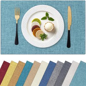 Homaxy Cloths Placemats for Dining Table Set of 6, Heat Resistant Washable Cotton Linen Blend Table Mats, Easy to Clean Place Mats for Indoor Outdoor Party Kitchen Decoration, 13" x 19", Aqua (Placemats Set of 6)