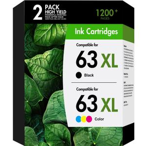 63 63Xl Ink Cartridge Combo Pack Replacement for HP63Xl Black and Color Work for HP Envy 4520 4512 Officejet 3830 4650 5258 5255 4655 5200 Deskjet 1112 2130 3630 Printer 2-Pack