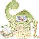 Wenqik 63 Pcs Baby Shower Guest Book Alternatives Set Baby Shower Decorations with Photo Frame Sonogram Frame Keepsake 60 Wood Slices Guest Book for Birthday(Dinosaur)