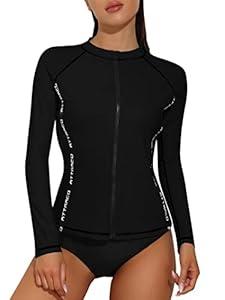 ATTRACO Uv Swim Shirts for Women Long Sleeve Bathing Suit Tops Surfing Swimsuit Black S