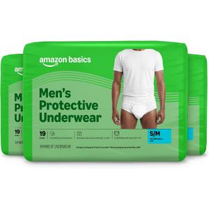 Amazon Basics Maximum Absorbency Incontinence Underwear for Men with Leak Protection and Odor Control, Disposable, Small/Medium, 57 Count (3 Packs of 19)