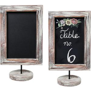 MyGift Set of 2, 12 Inch Chalkboard Sign with Torched Wood Rectangular Frame and Round Base, Rustic Wedding Table Place Card Signage, Small Kitchen Countertop Memo Board