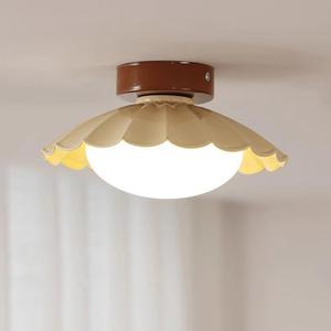 MIXL-Milk Yellow Semi Flush Mount Light with Ribbed Lampshade,Dimmable Dome Ceiling Light Fixture,Nordic Style Ceiling Lamp for Living Room Bedroom and Study Room, 11.81 Inch