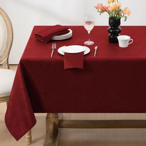 Softalker Christmas Jacquard Rectangle Tablecloth, Swirl Design Waterproof Stain Resistant Table Cover Wrinkle Free Heavy Weight Table Cloths for Dinner/Parties/Holiday - 60 x 84 Inch, Red