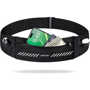 Slim Running Belt Fanny Pack for Men Women, Running Phone Holder, Waist Pack Runners Bag Money Belt with 3 Separate Pouch to Store Your Phone Key Money Safe, Waist Bag-Black