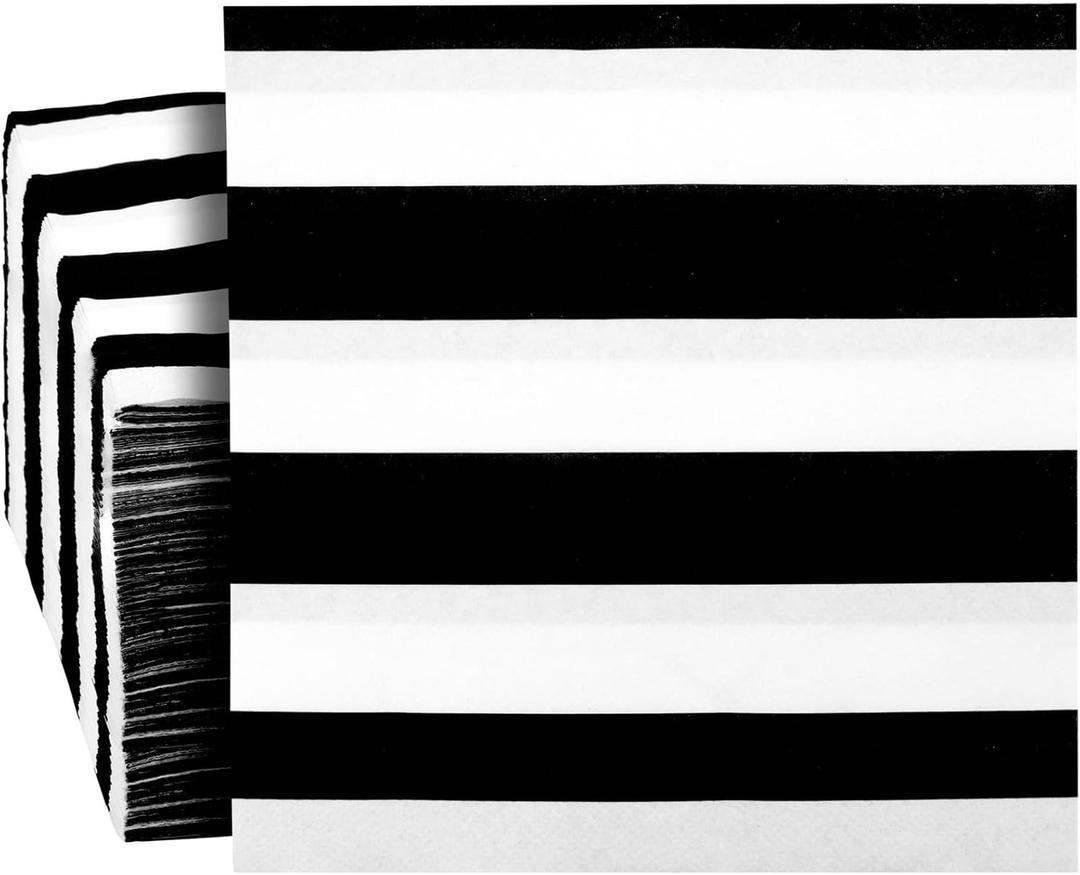 BLUE PANDA Dinner Napkins - Classic Black & White Stripe Pattern - Disposable Cocktail & Wedding Napkins - Versatile Decorative Party 2-Ply Guest Towels - 150 Count, 6.5 x 6.5 in, Black & White