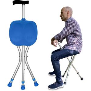 Honmido Portable Adjustable Folding Walking Cane with Seat Allows Durability While Walking and Convenience for Sitting, Alloy Crutch Chair, Anti-Slip Lightweight Walking Stick for Seniors (blue)