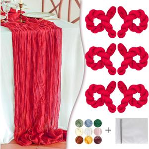 Red Cheesecloth Table Runner 6 Pack 35" Boho Gauze Runner 120 inches Long Runner Rustic Sheer Fabric Bulk for Baby Shower Wedding Bridal Birthday Party Table Decorations, 35" x 10Ft