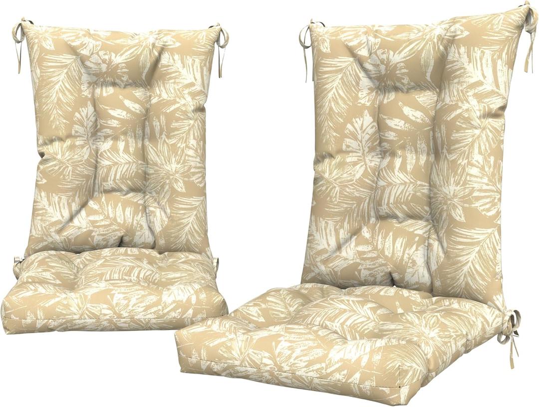 DYTXIII Set of 1 Rocking Chair Cushions for Outdoor/Indoor Use,Water Resistant Tufted High Back Chair Pads for Patio,Porch,Balcony Rocker and Adirondack Furniture - Tropical Leaf Oat 17"x17"seat/21"x17"back
