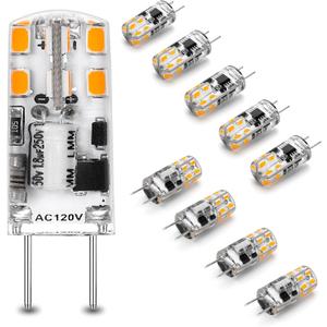 Dimmable G8 LED Light Bulbs 3W Equivalent 20W 25W Halogen 2700K Warm White 300lm AC120V T4 JCD Type Bi-Pin G8 Base for Under Cabinet Counter Puck Kitchen Lighting, No Flicker, 10 Pack