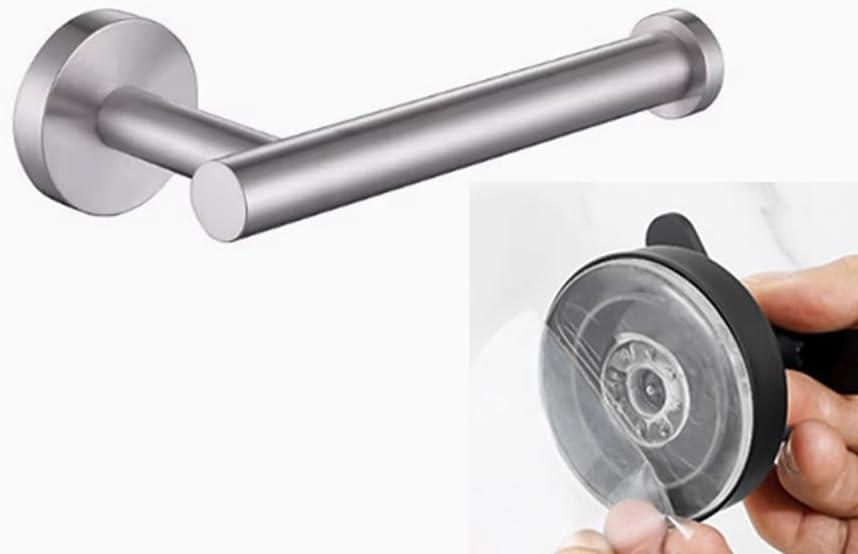 Suction Cup Paper Towel Holder, Adjustable Self Adhesive Toilet Paper Towel Holder SUS304 Stainless Steel, No Drill Tissue Organizer Hook for Kitchen Washroom, 1 Pack (Brushed Nickel)