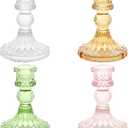 Colored Glass Candle Holders Set of 4 - Taper & Votive Candle Holders for Wedding, Party, Home Decor
