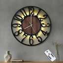 20'' Silent Wall Clock with Adjustable Night Light, Glow in The Dark Decorative Wall Clock Battery Operated, Rustic Modern Metal & Wood Clocks for Living Room Decor, Arabic Numerals