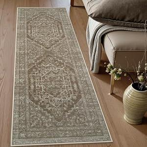 Uphome Boho Kitchen Runner Rug, 2x6 Washable Hallway Runner Rugs Non Slip, Soft Modern Entryway Carpet Runners Low Pile, Non Shedding Rug Runner for Laundry Bedroom Bathroom, Taupe