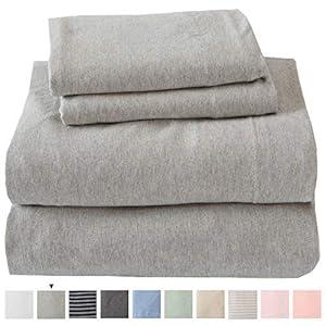 Jersey Knit Sheets. All Season, Soft, Cozy King Jersey Sheets. T-Shirt Sheets. Jersey Cotton Sheets. Heather Cotton Jersey Bed Sheet Set. (King, Light Grey)