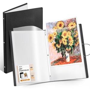 JoyCat Art Portfolio Binder 11"x17",40 Pockets Art Folder with Clear View Pages, 80 Sheets Presentation Binder for Artists and Students (Black)