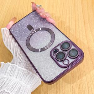 Case Fit for iPhone 16 Pro Max (Compatible with MagSafe) Glitter Bling Case with Camera Lens Protector Soft TPU Shockproof Protection Anti-Scratch Magnetic Phone Cover for Women - Purple