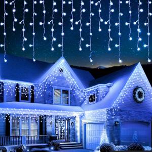 EcoNour Cool White Easter Icicle Lights for Outside, 24.6 FT 240LED Outdoor Icicle Lights with 8 Mode, 8HR Timer, Memory function, Clear Wire connectable, Plug in Fairy Lights for Roofline, Yard Party
