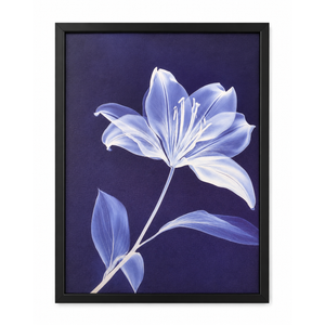 3 x Framed Blue Lily Flower Wall Art, Purple Botanical Canvas Print with Black Frame for Home Decor