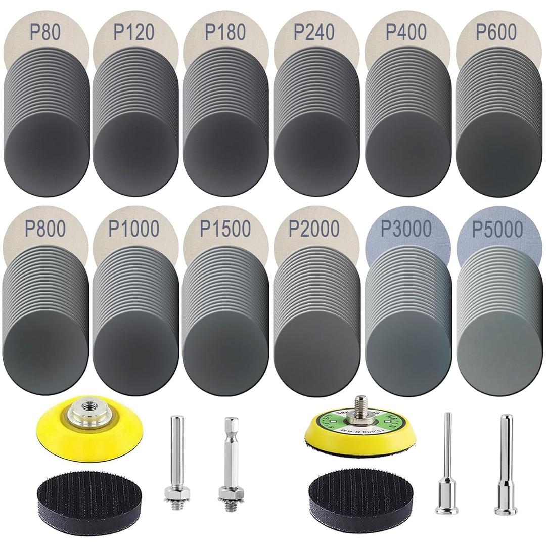 240Pcs 2 Inch Sanding Discs, Assorted 80 to 5000 Grit Silicon Carbide Hook & Loop Sandpaper with 1/4" 1/8" Shank Sanding Pads and Foam Buffering Pad for Wood Metal Car (2 inch 80-5000 Grit)