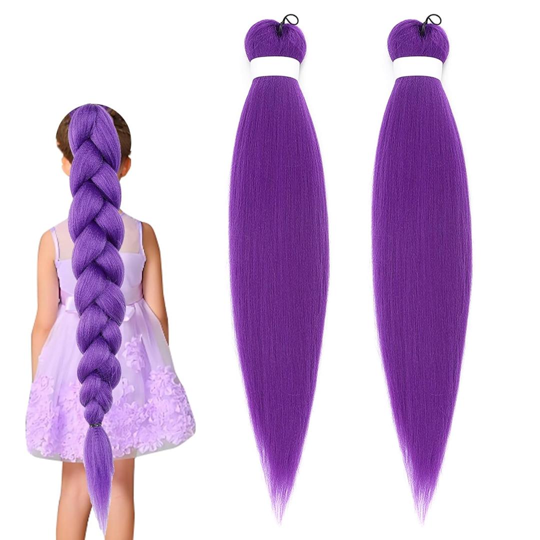 2 Packs Long Purple Pre Stretched Synthetic Braiding Hair Extensions,Ideal for Stage, Party, Halloween Costume and Cosplay,26 Inches