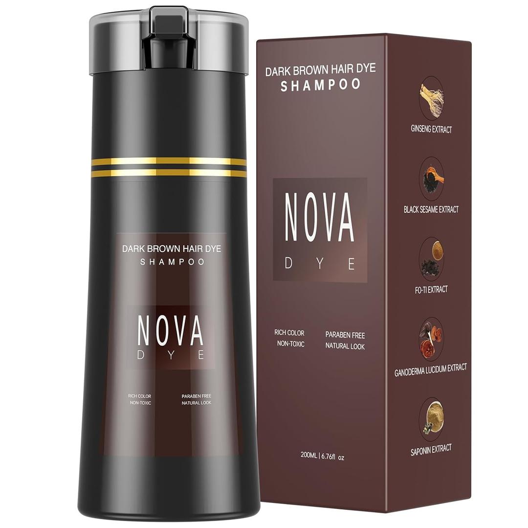 Hair Dye Shampoo 3 in 1, Natural Dye Shampoo for Men & Women for Grey Hairs Coverage (Dark Brown)