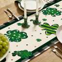 OTOSTAR St.Patrick's Day Table Runner 13x72 Inch, Buffalo Plaid Shamrocks Hat Gnome Spring Holiday Kitchen Dining Lucky Clover Table Decoration for Indoor Outdoor Home Party
